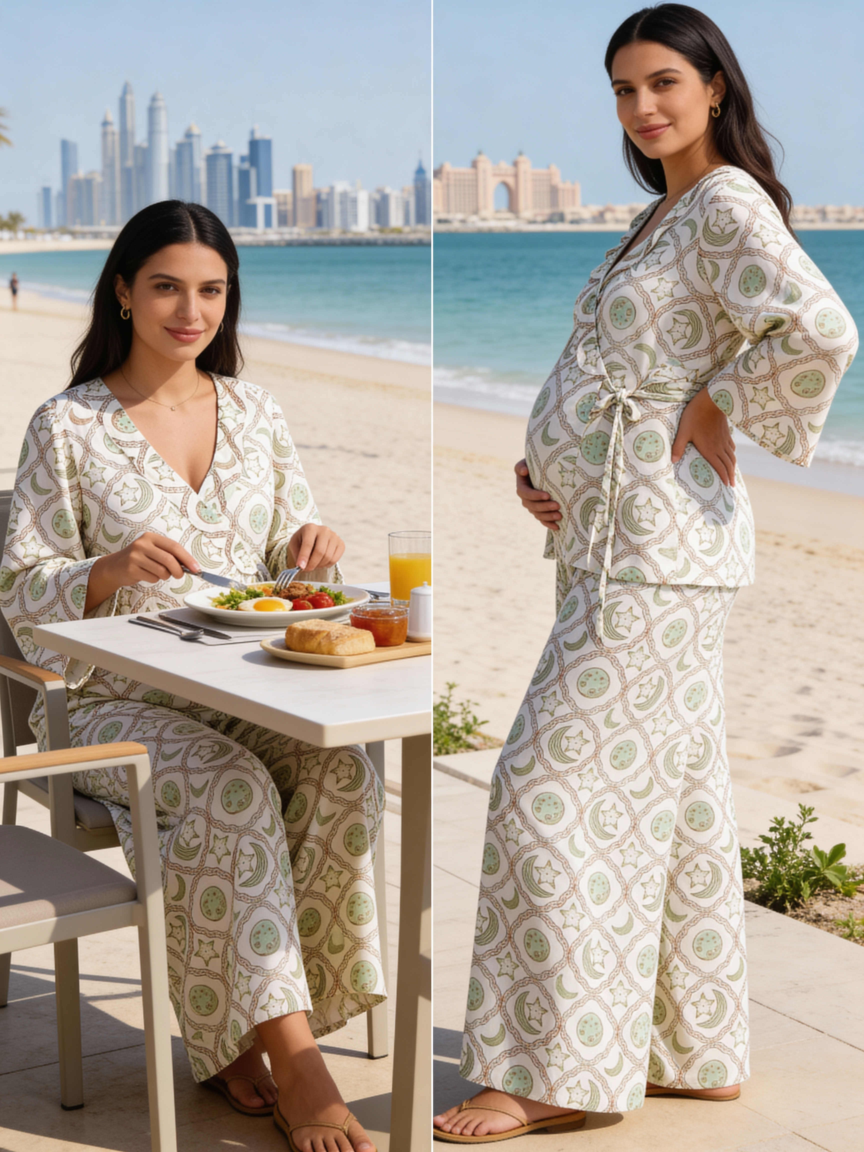 Maternity Wear - Knot-Bloom Coord Set - Moon n Star - Olive Green (Cotton Voile)