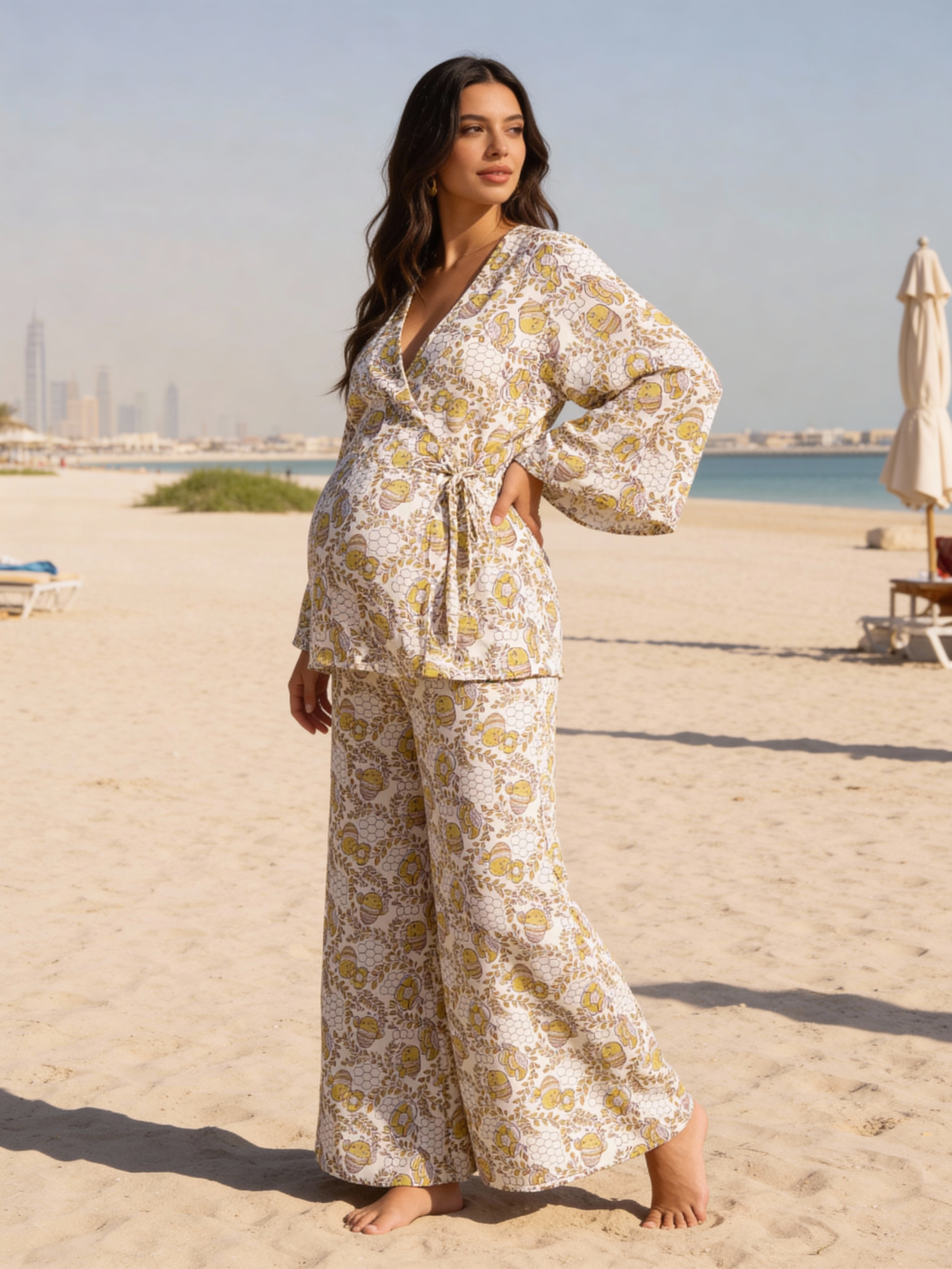 Maternity Wear - Knot-Bloom Coord Set - HoneyBee - Cedar Yellow (Cotton Silk)