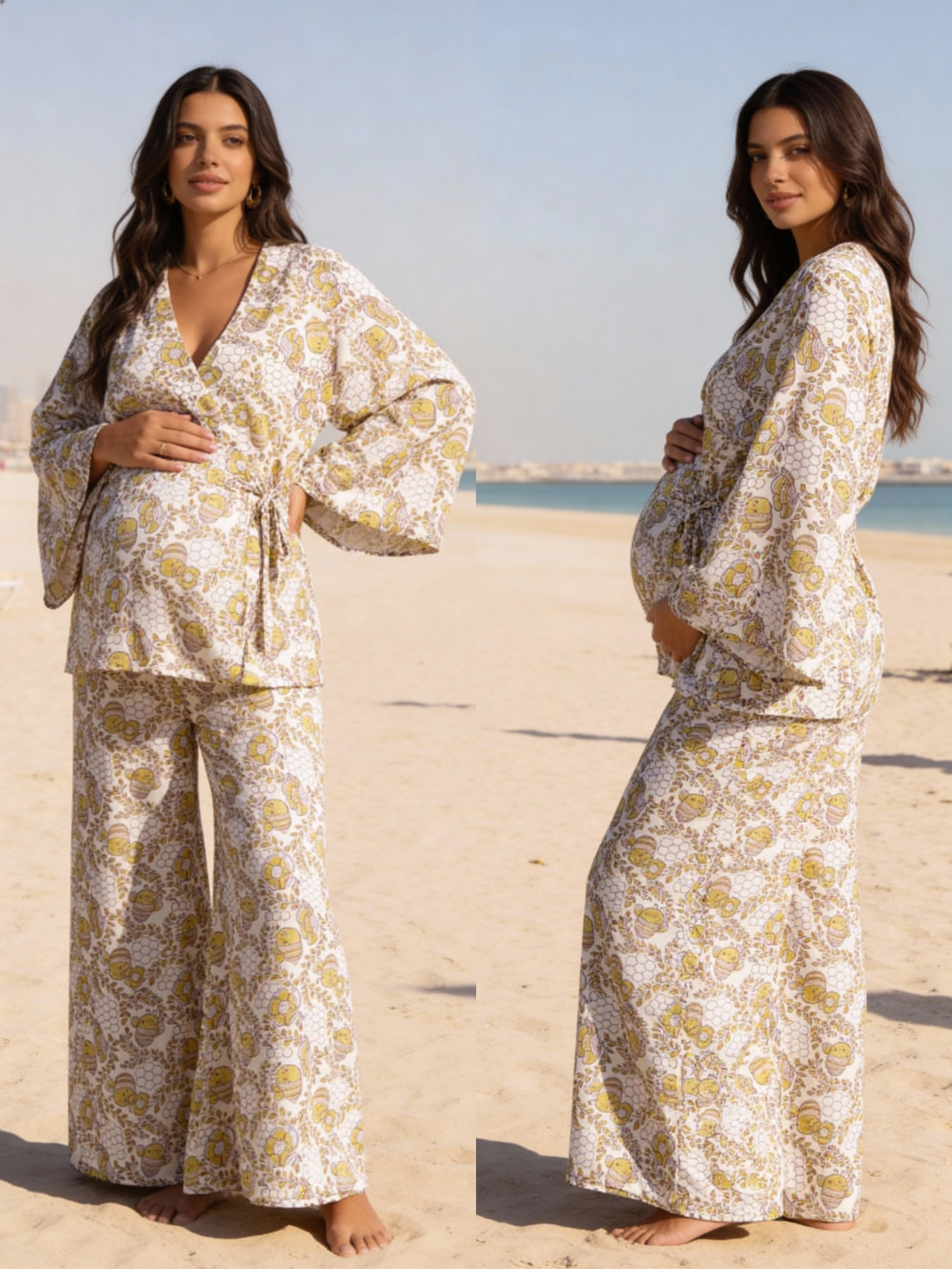 Maternity Wear - Knot-Bloom Coord Set - HoneyBee - Cedar Yellow (Cotton Silk)