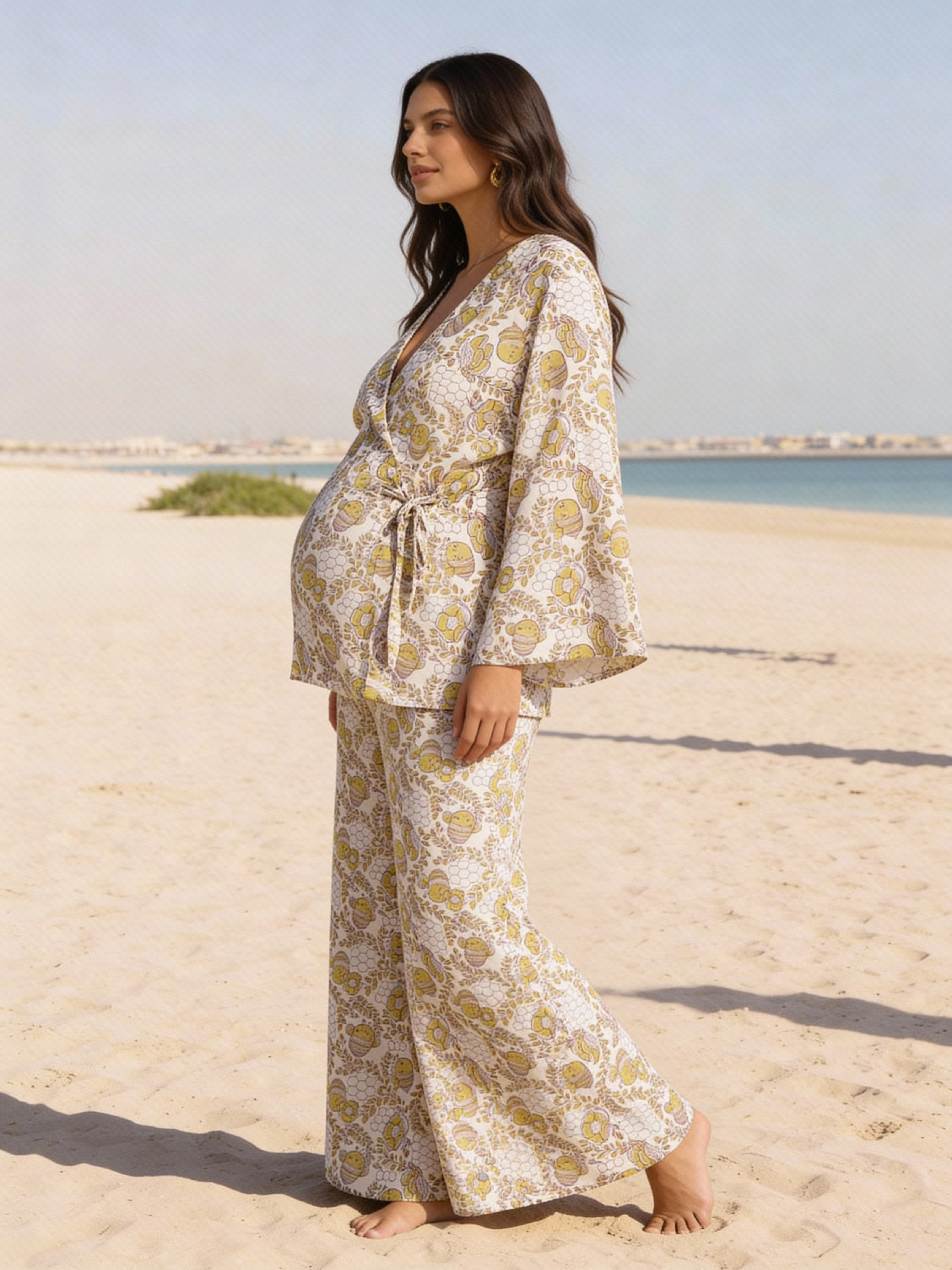 Maternity Wear - Knot-Bloom Coord Set - HoneyBee - Cedar Yellow (Cotton Silk)