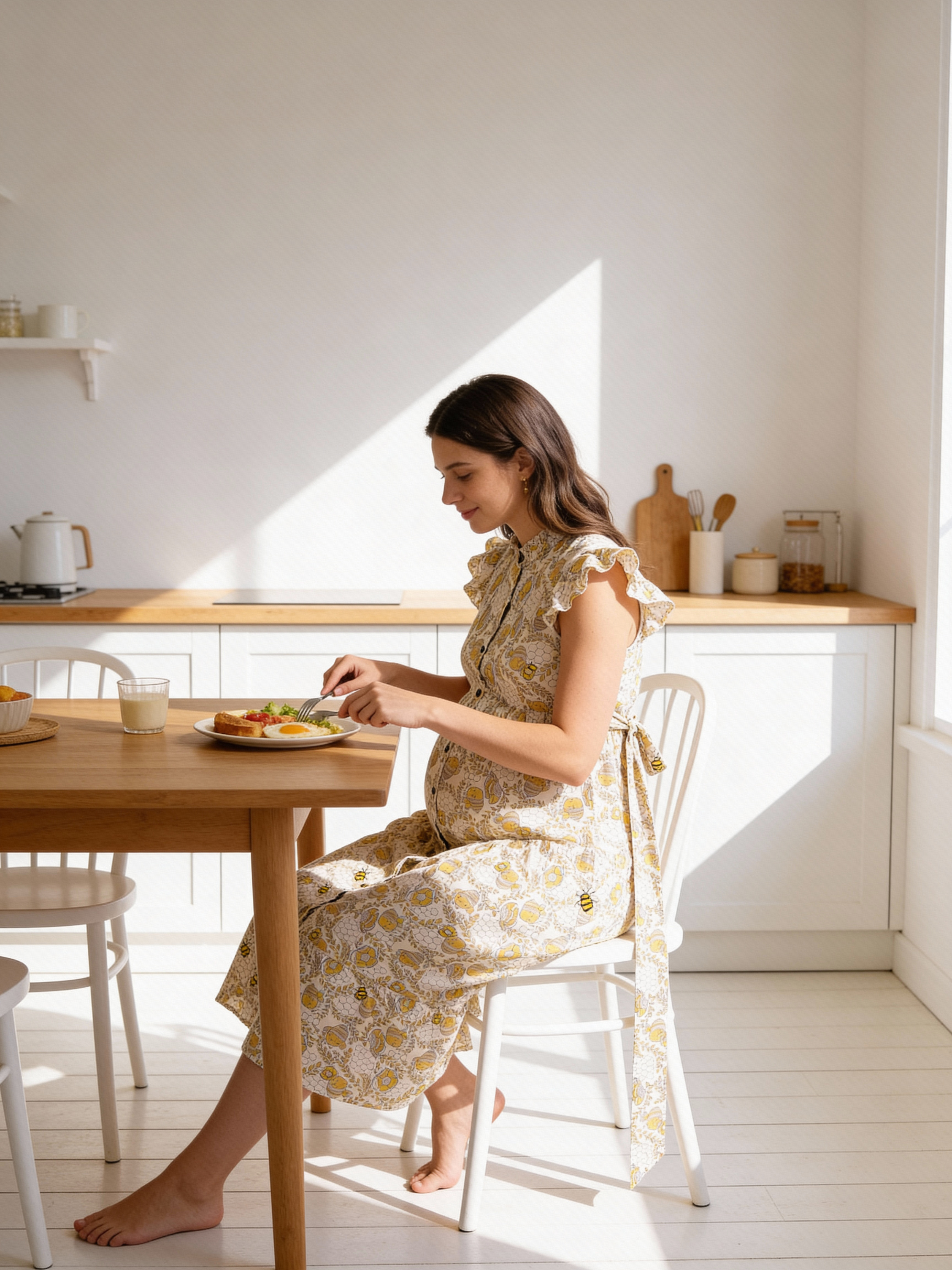 Maternity Wear Dress - Full Bloom Flowy Dress - HoneyBee - Cedar Yellow (Cotton Silk)
