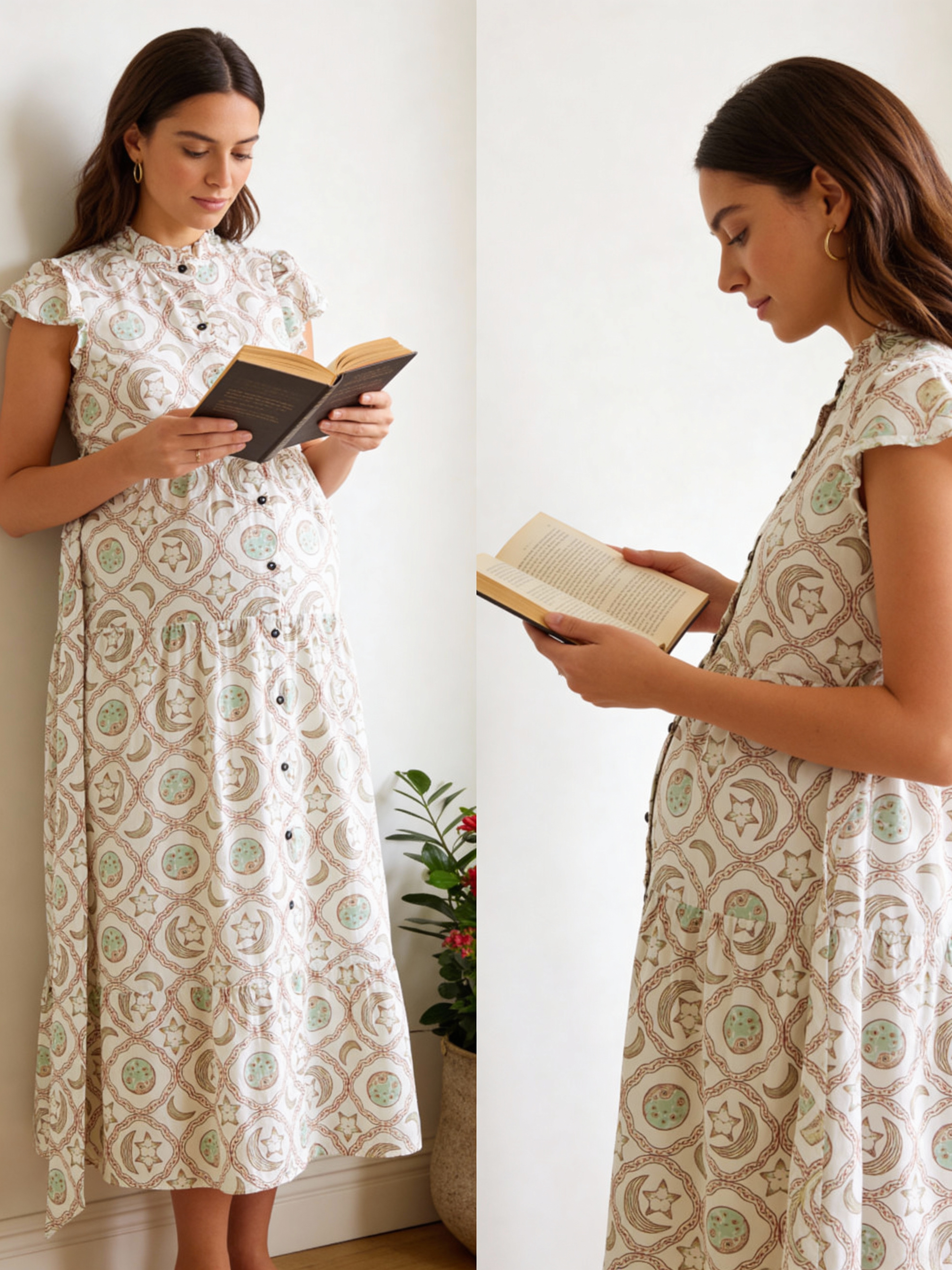 Maternity Wear - Full Bloom Flowy Dress - Moon n Star - Olive Green (Cotton Voile)