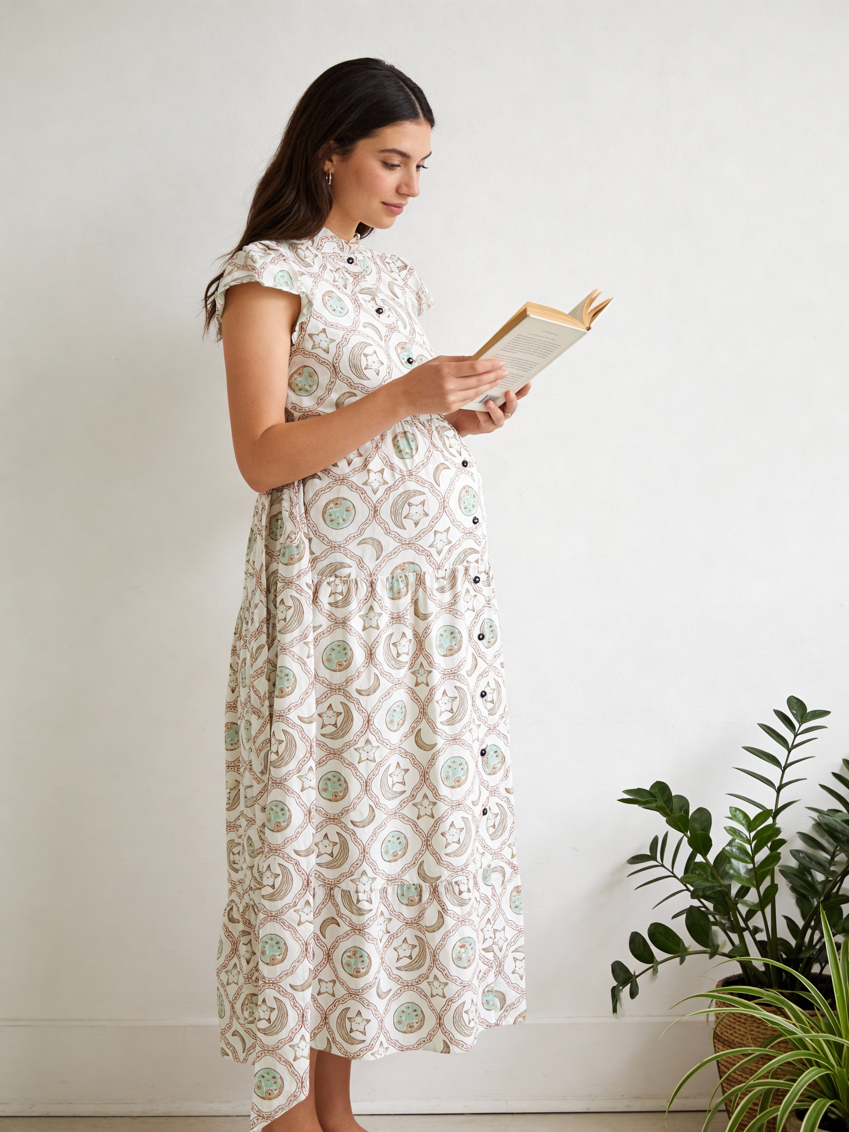 Maternity Wear - Full Bloom Flowy Dress - Moon n Star - Olive Green (Cotton Voile)