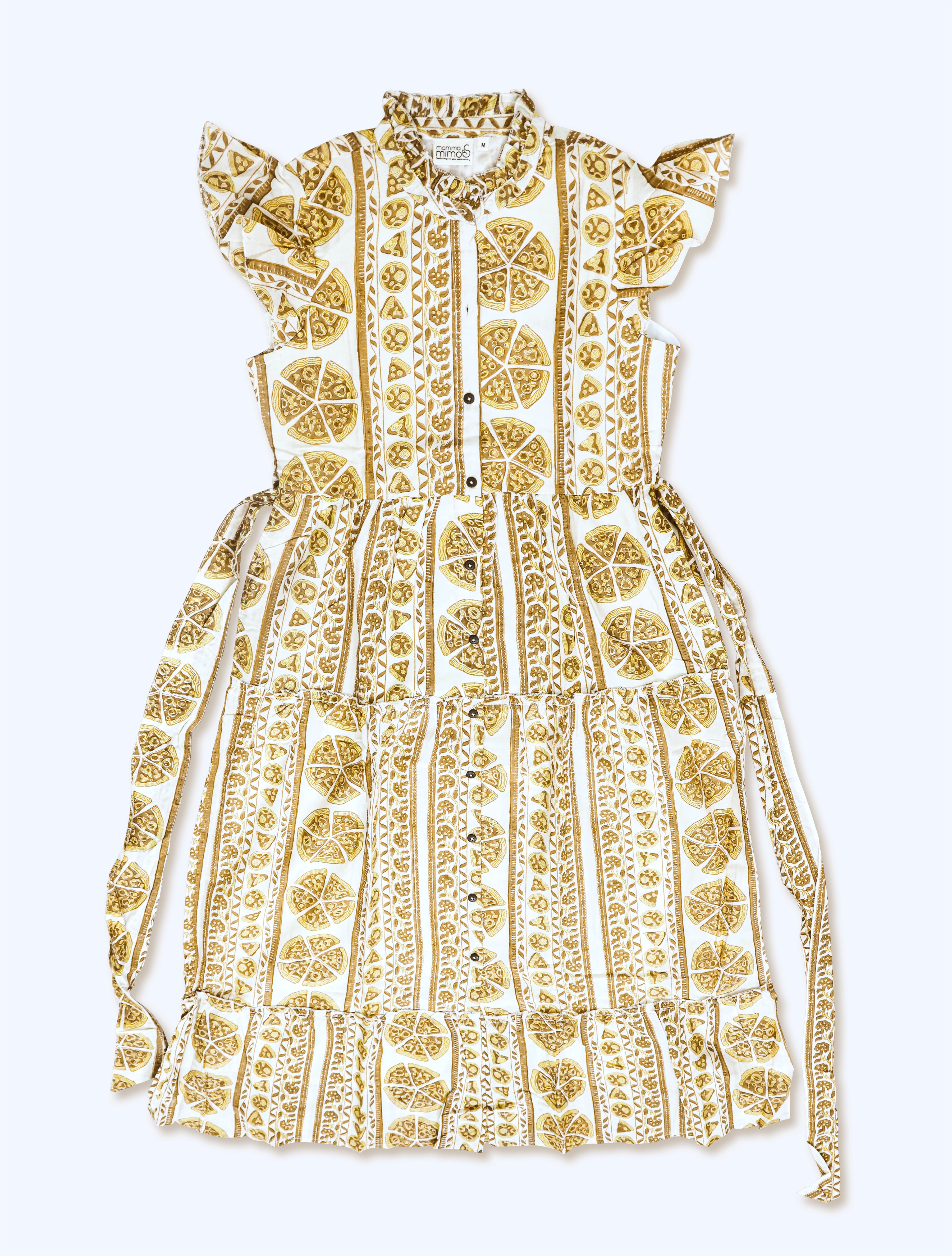 Maternity Wear - Full Bloom Flowy Dress - Pizza - Cedar Yellow ( Cotton Silk)