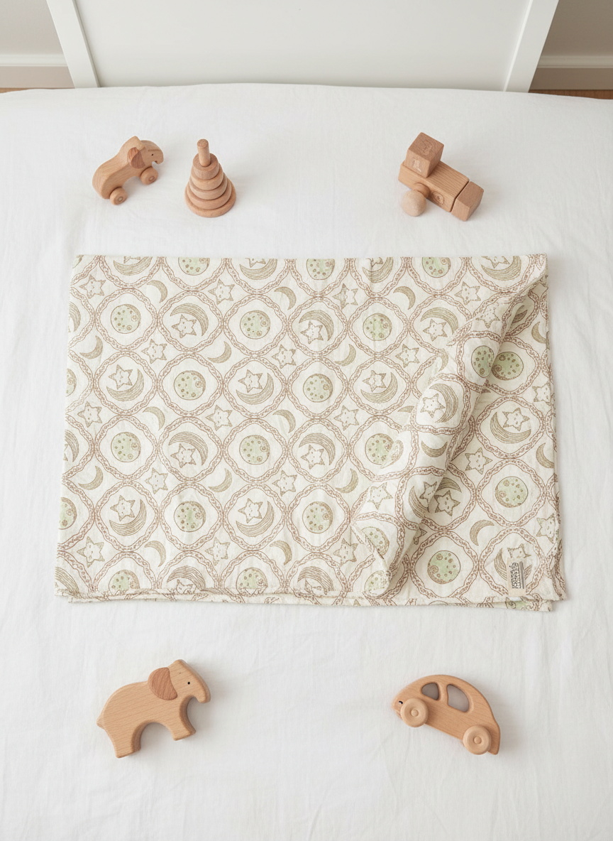 New Born Snuggles - Baby Blanket - Moon Star - Olive Green