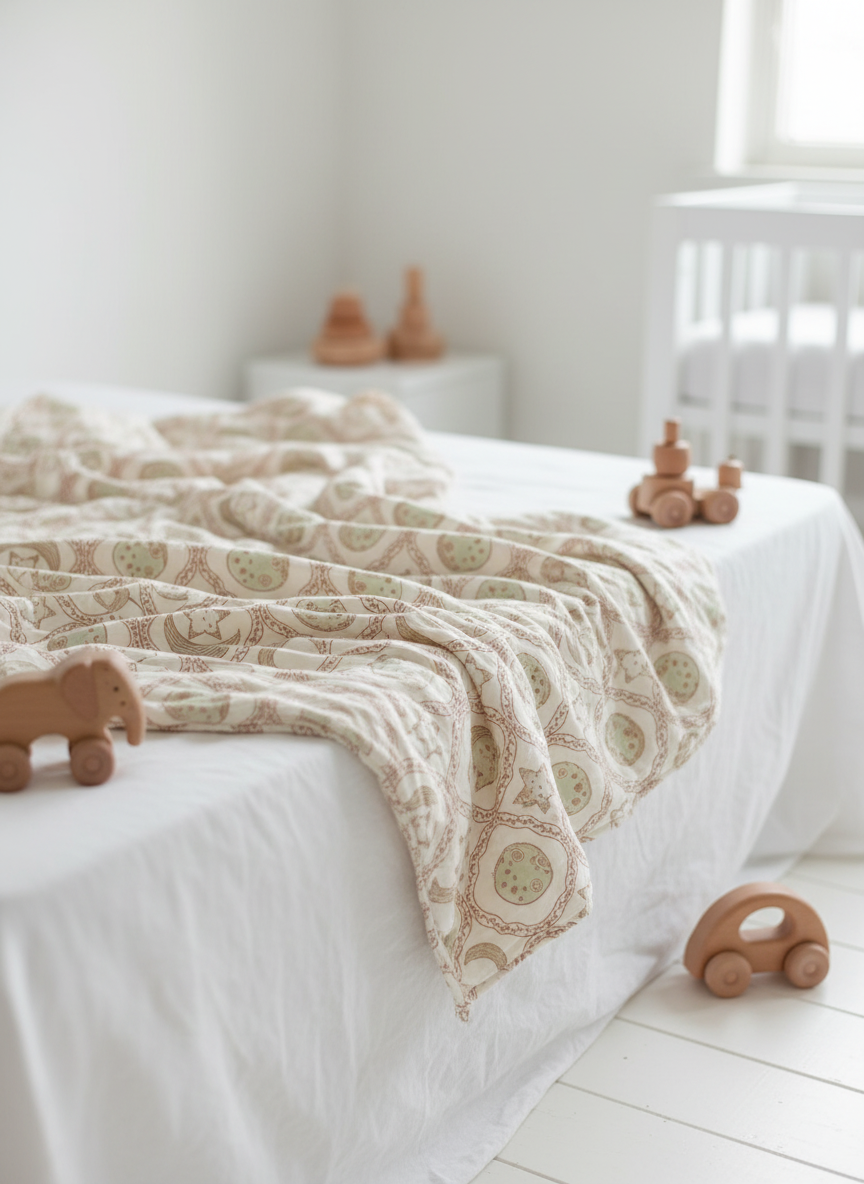 New Born Snuggles - Baby Blanket - Moon Star - Olive Green