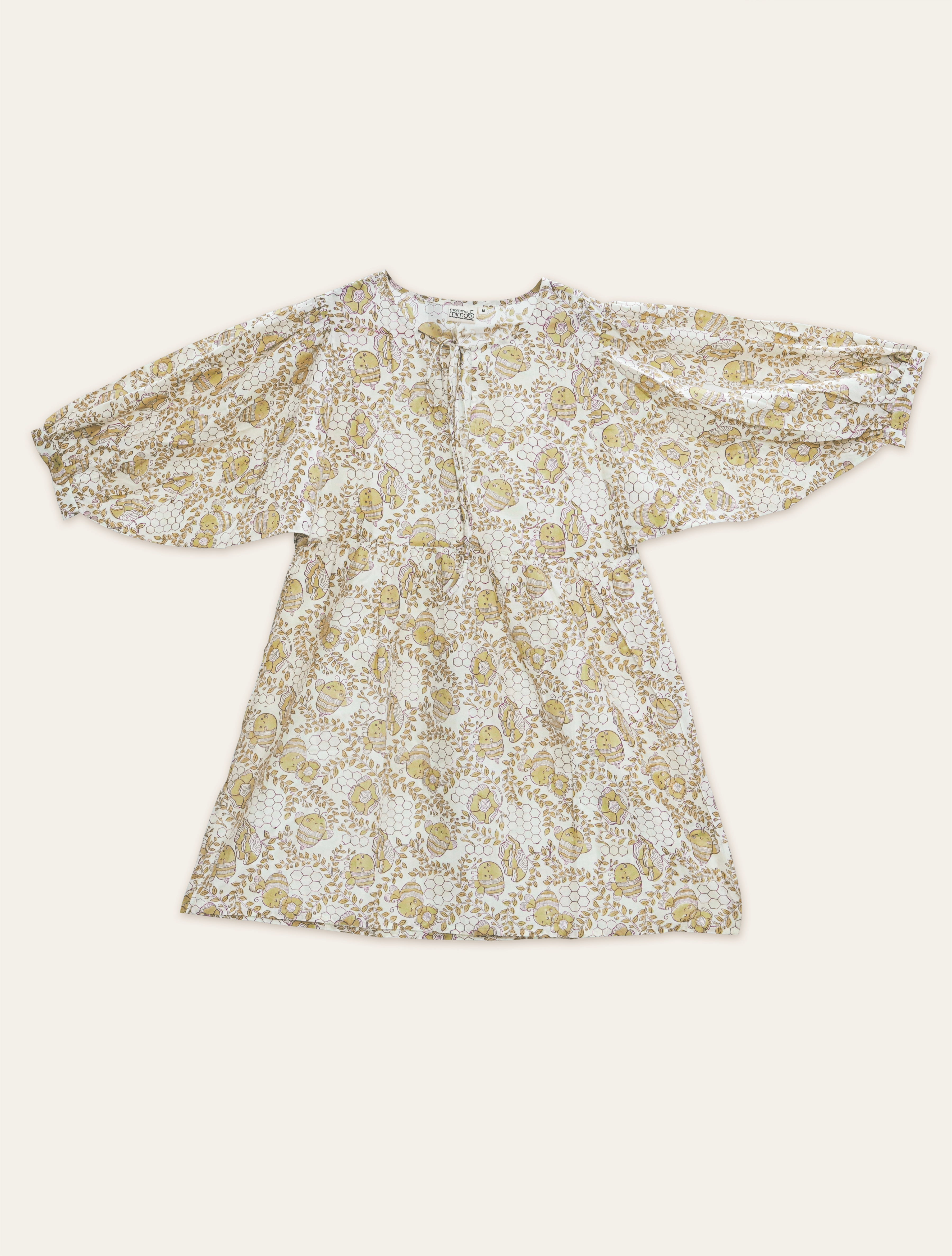 Maternity Wear - Short Soft Bloom Dress - HoneyBee - Cedar Yellow (Cotton Silk)