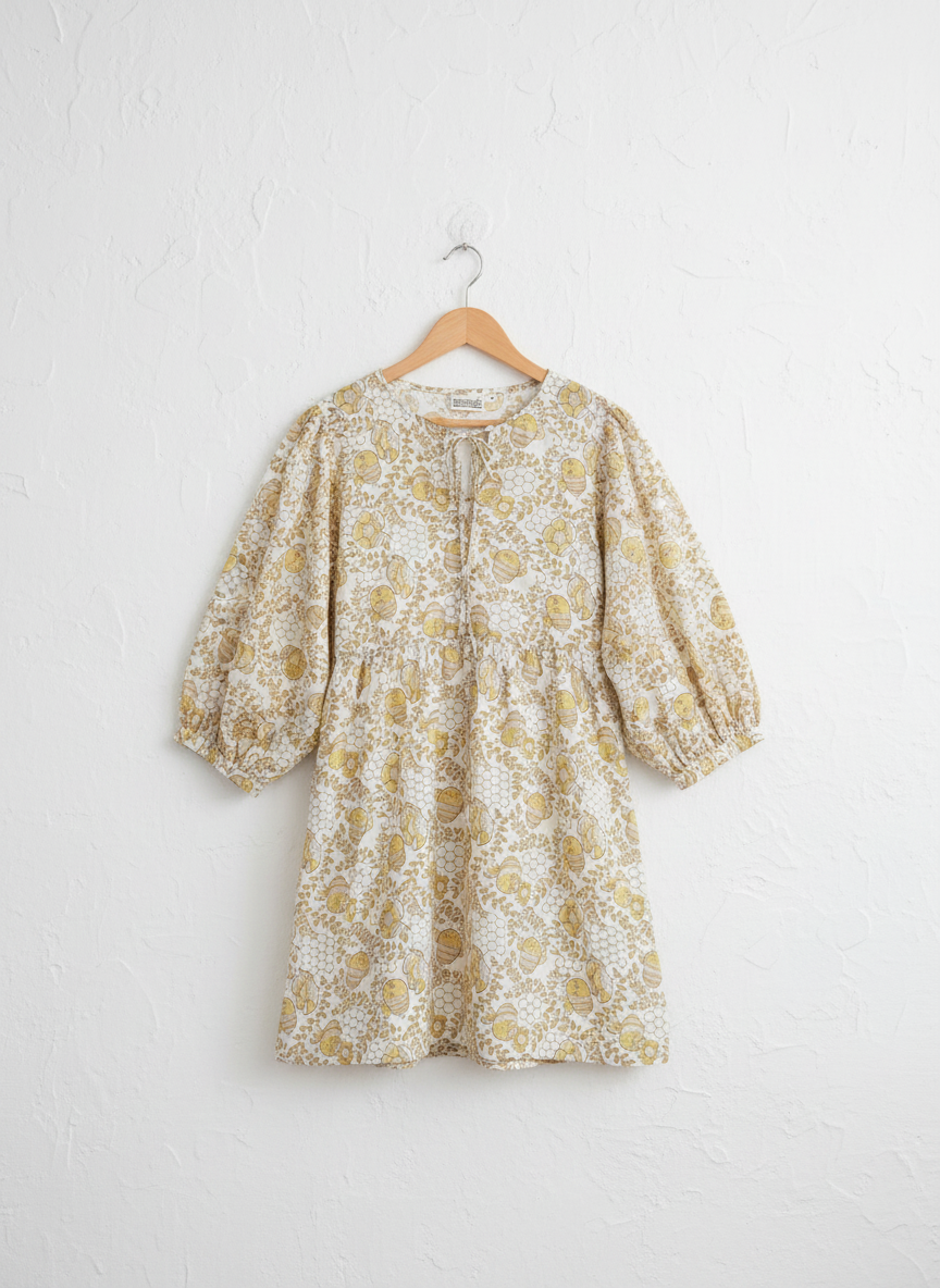 Maternity Wear - Short Soft Bloom Dress - HoneyBee - Cedar Yellow (Cotton Silk)