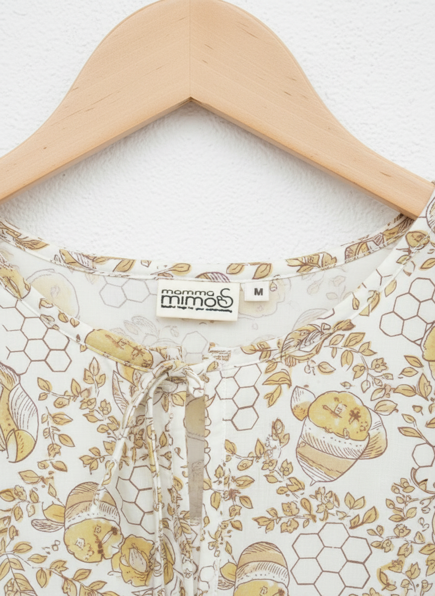 Maternity Wear - Short Soft Bloom Dress - HoneyBee - Cedar Yellow (Cotton Silk)