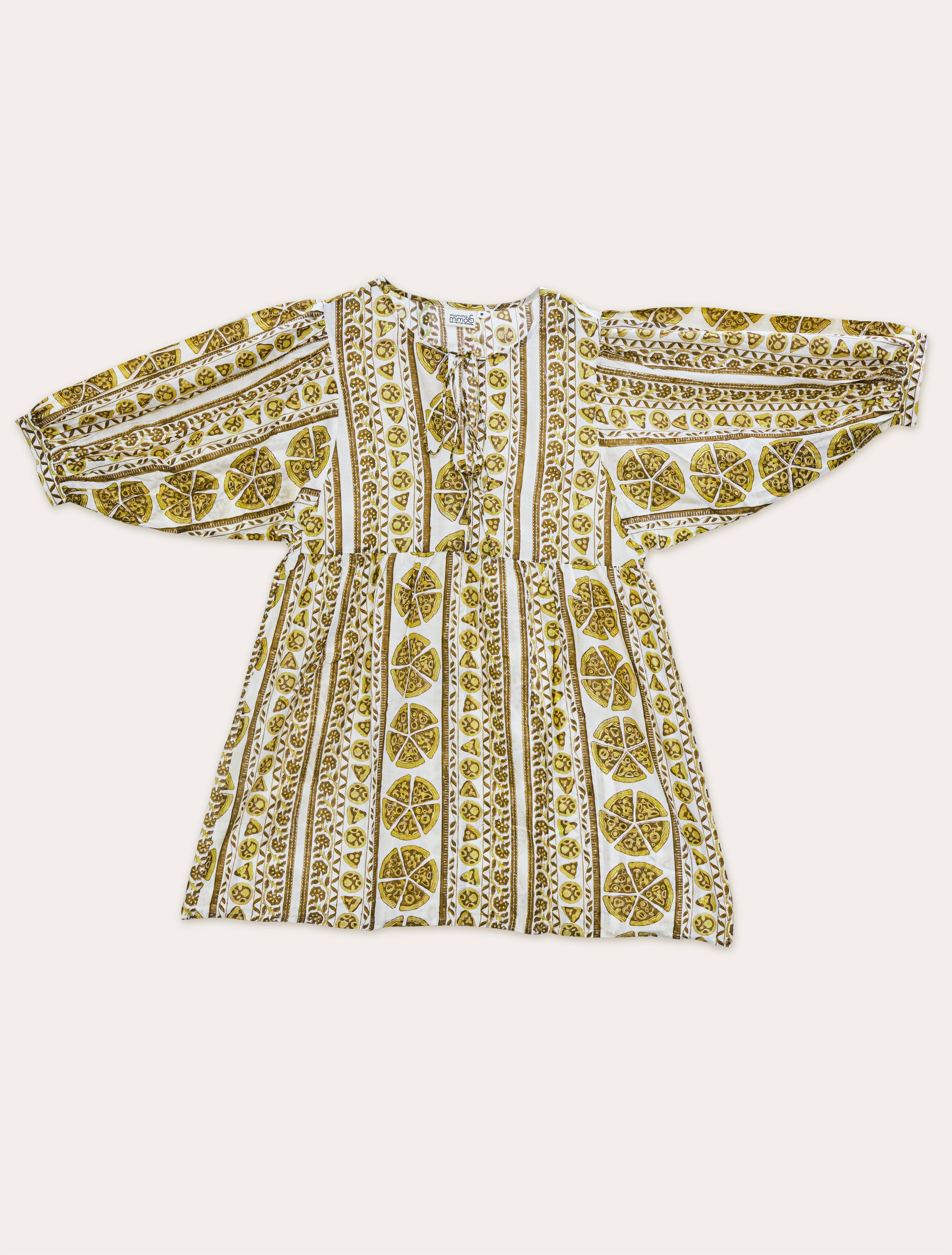Maternity Wear - Short Soft Bloom Dress  - Pizza - Cedar Yellow (Cotton Silk)