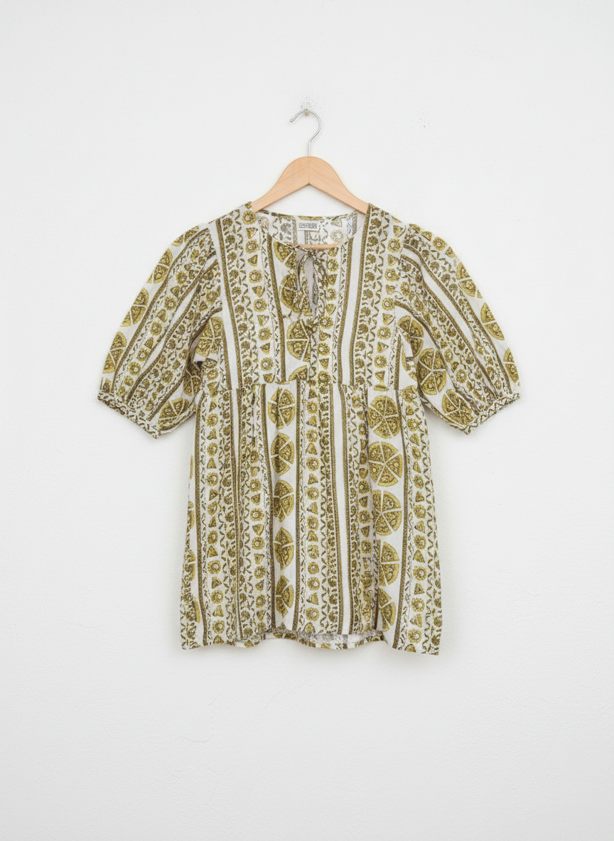 Maternity Wear - Short Soft Bloom Dress  - Pizza - Cedar Yellow (Cotton Silk)
