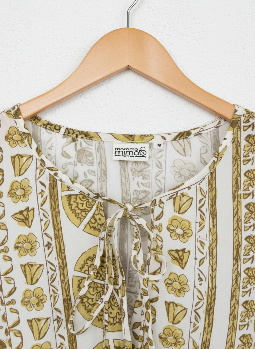 Maternity Wear - Short Soft Bloom Dress  - Pizza - Cedar Yellow (Cotton Silk)