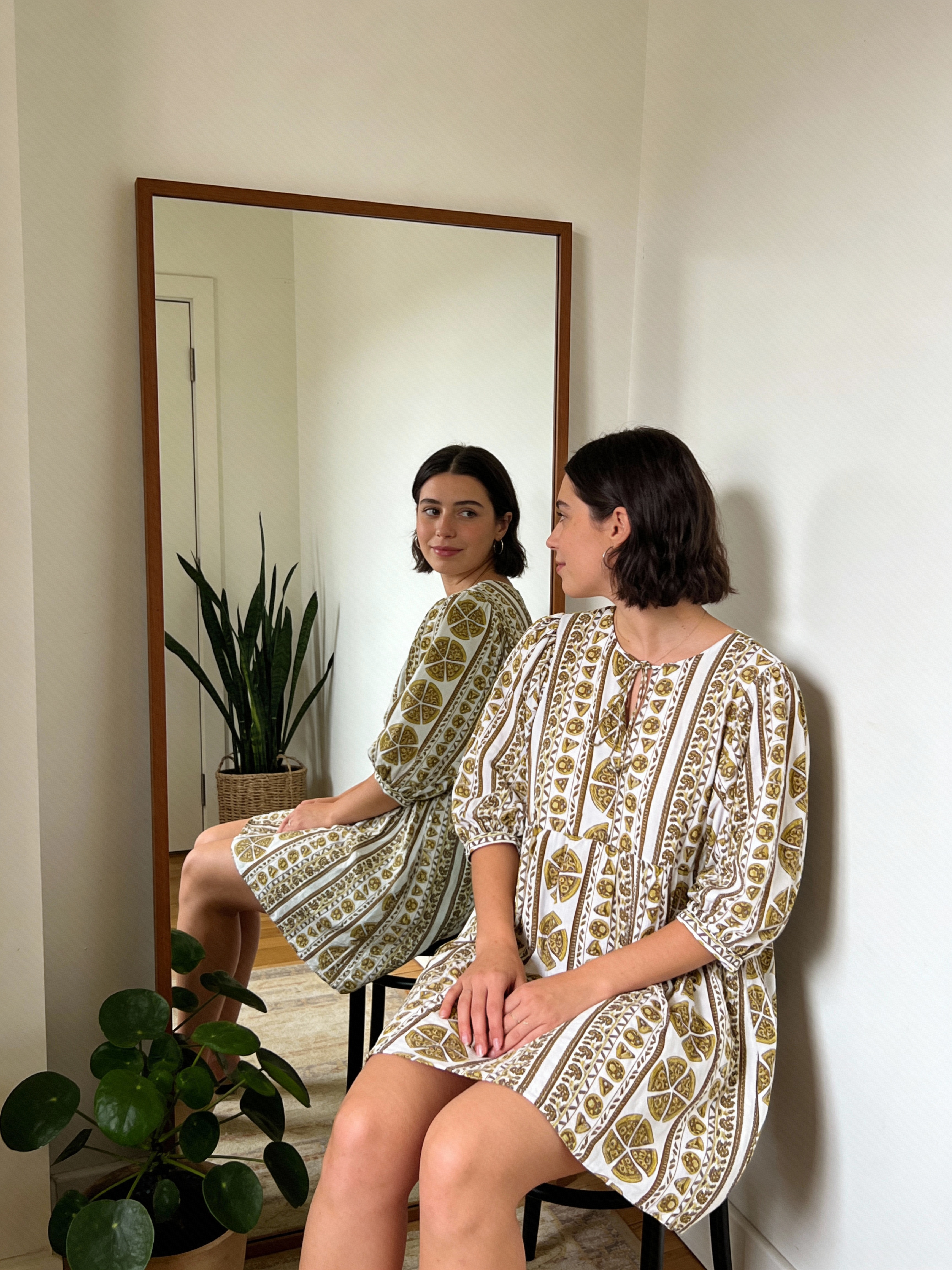 Maternity Wear - Short Soft Bloom Dress  - Pizza - Cedar Yellow (Cotton Silk)