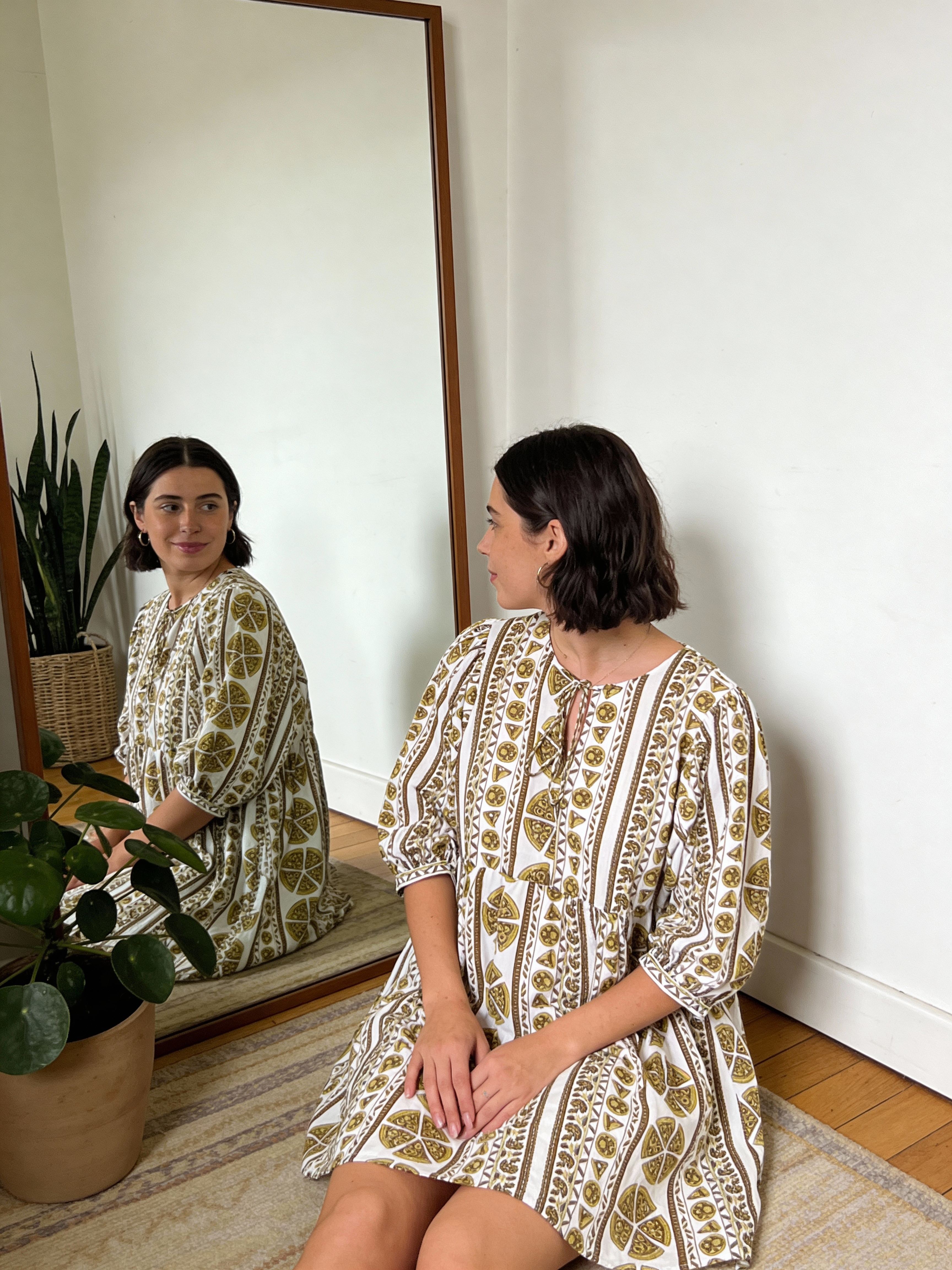 Maternity Wear - Short Soft Bloom Dress  - Pizza - Cedar Yellow (Cotton Silk)